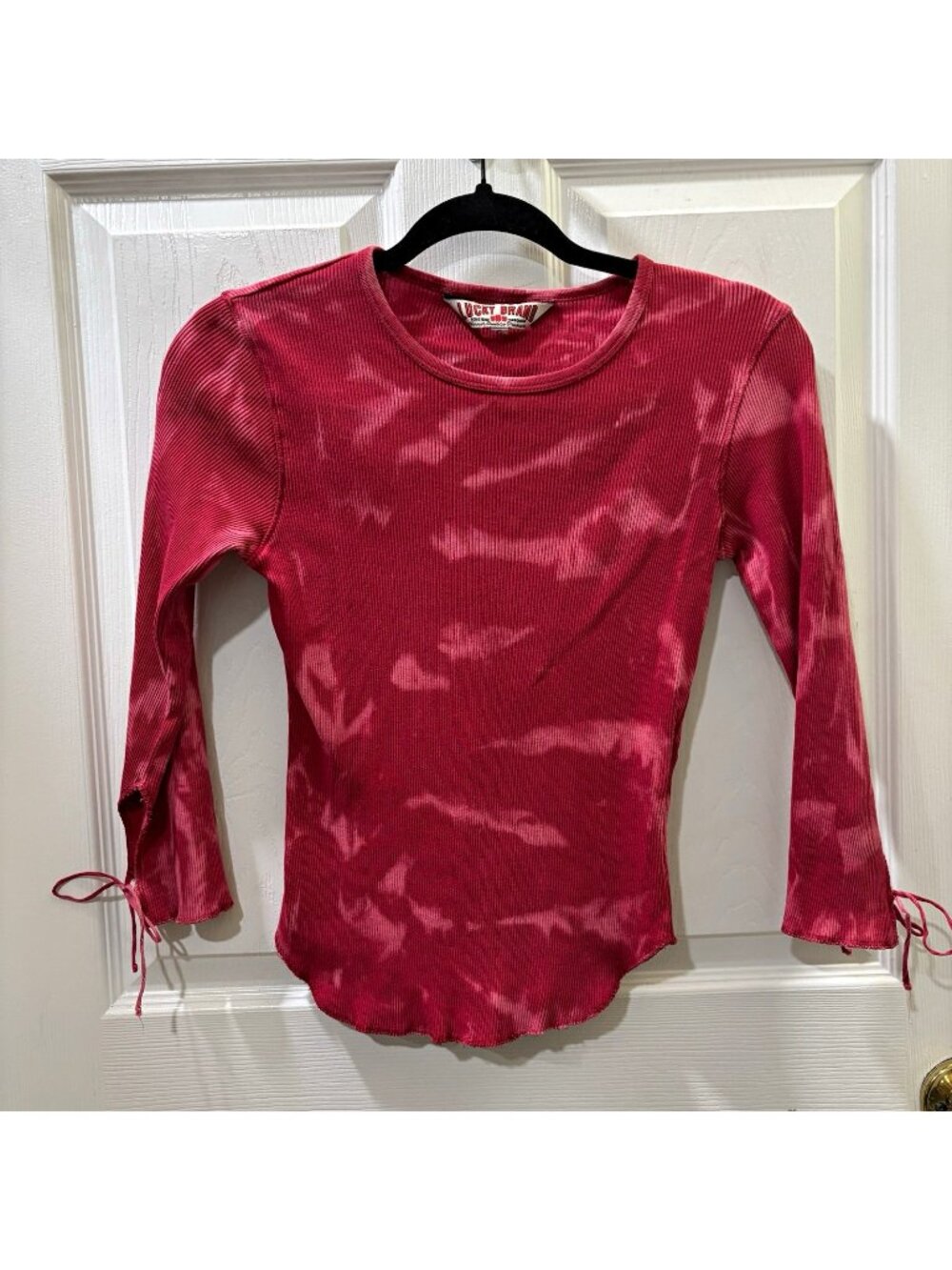 Lucky Brand vintage y2k Rib Knit Long Sleeve Tie-Dye  Pullover T-Shirt Women S